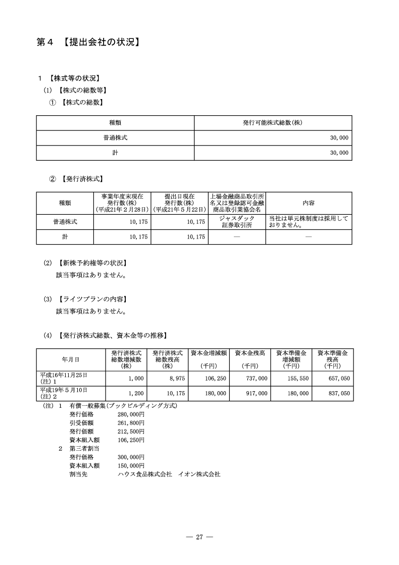 [第4]提出会社の状況