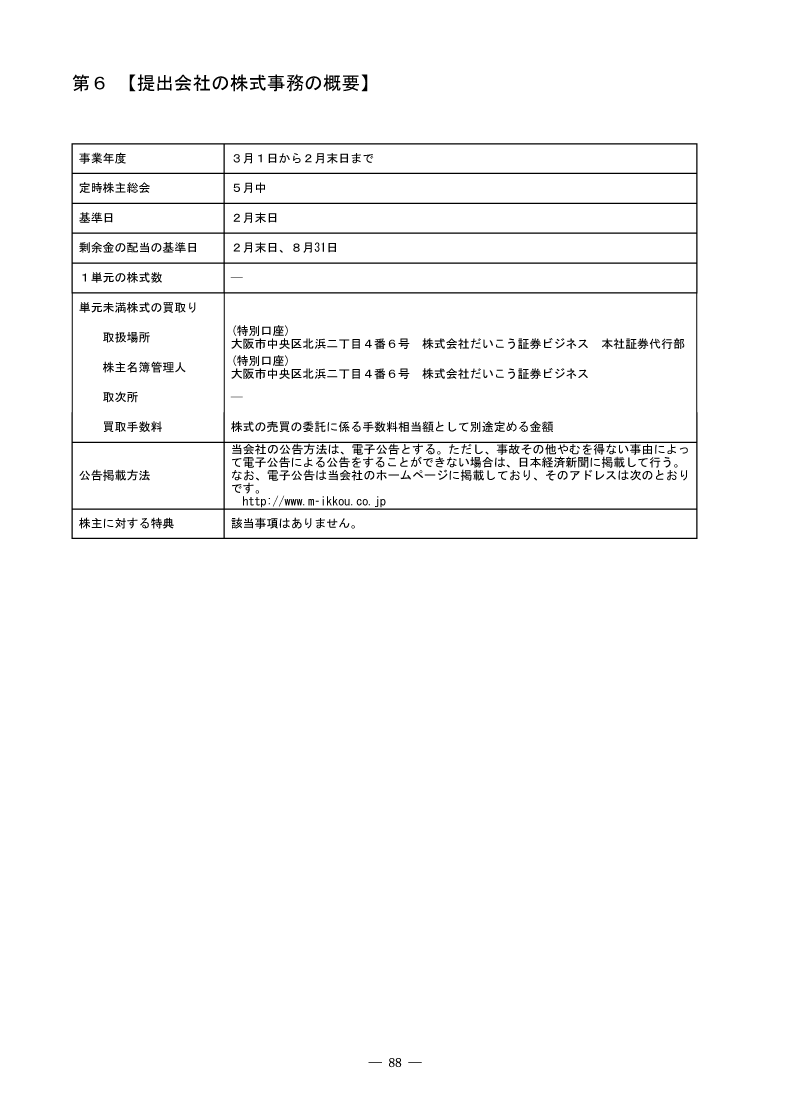[第6]提出会社の株式事務の概要