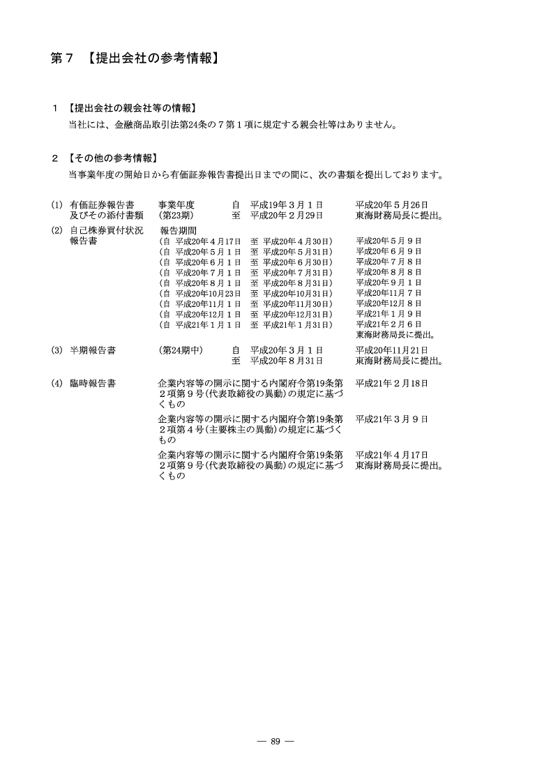 [第7]提出会社の参考情報