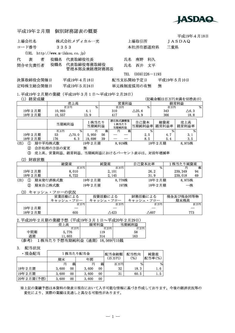 個別財務諸表の概要