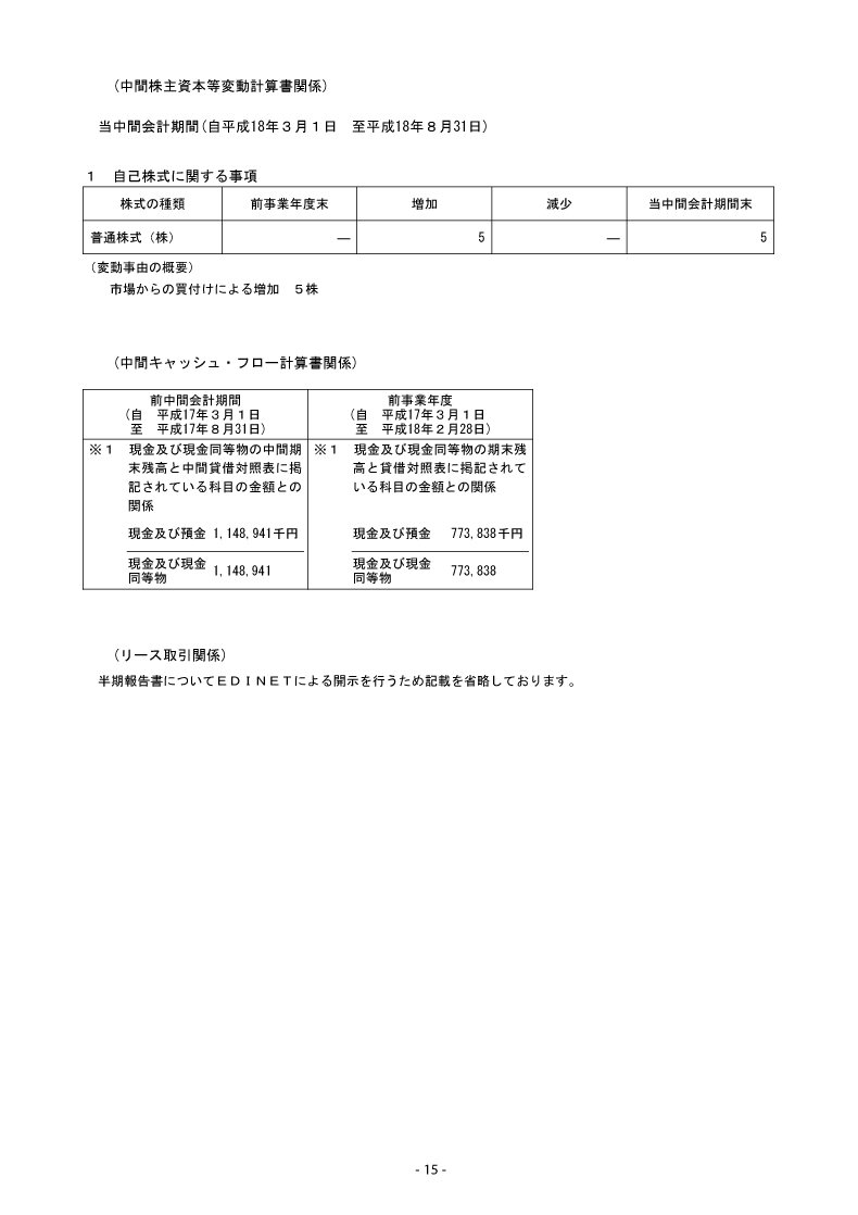中間株主資本等変動計算書関係