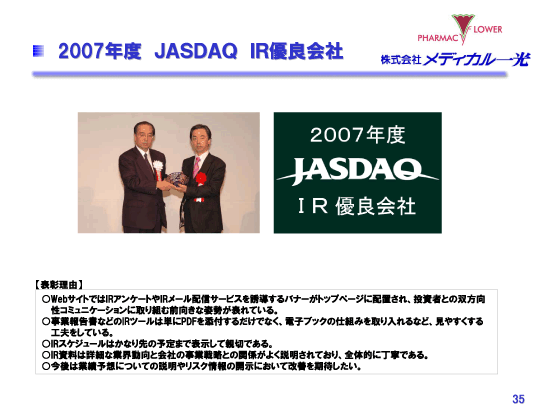 2007年度　JASDAQ　IR優良会社