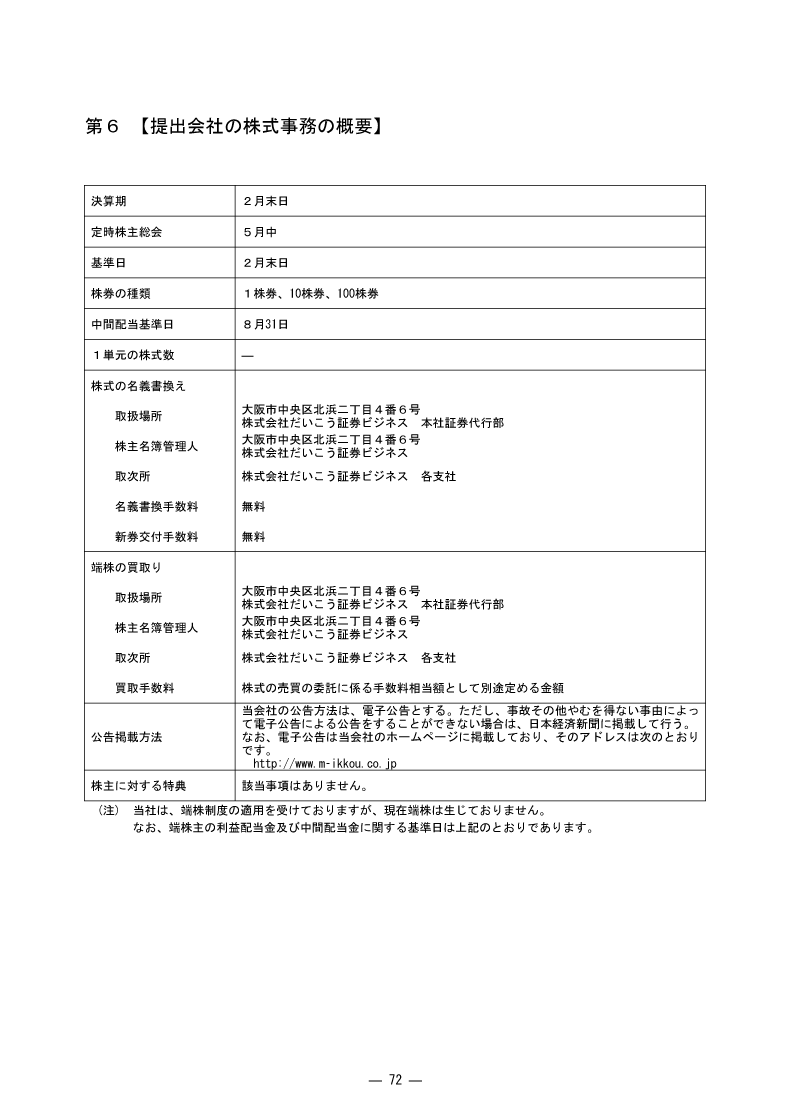 [第6]提出会社の株式事務の概要