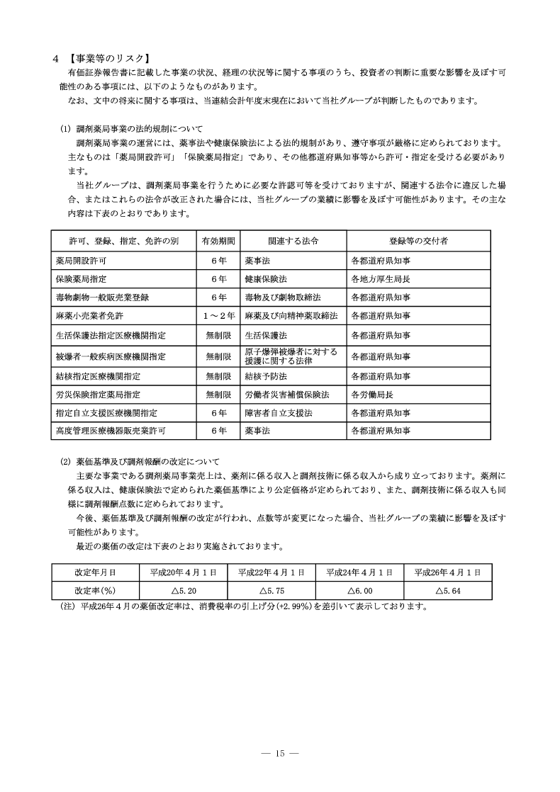事業等のリスク