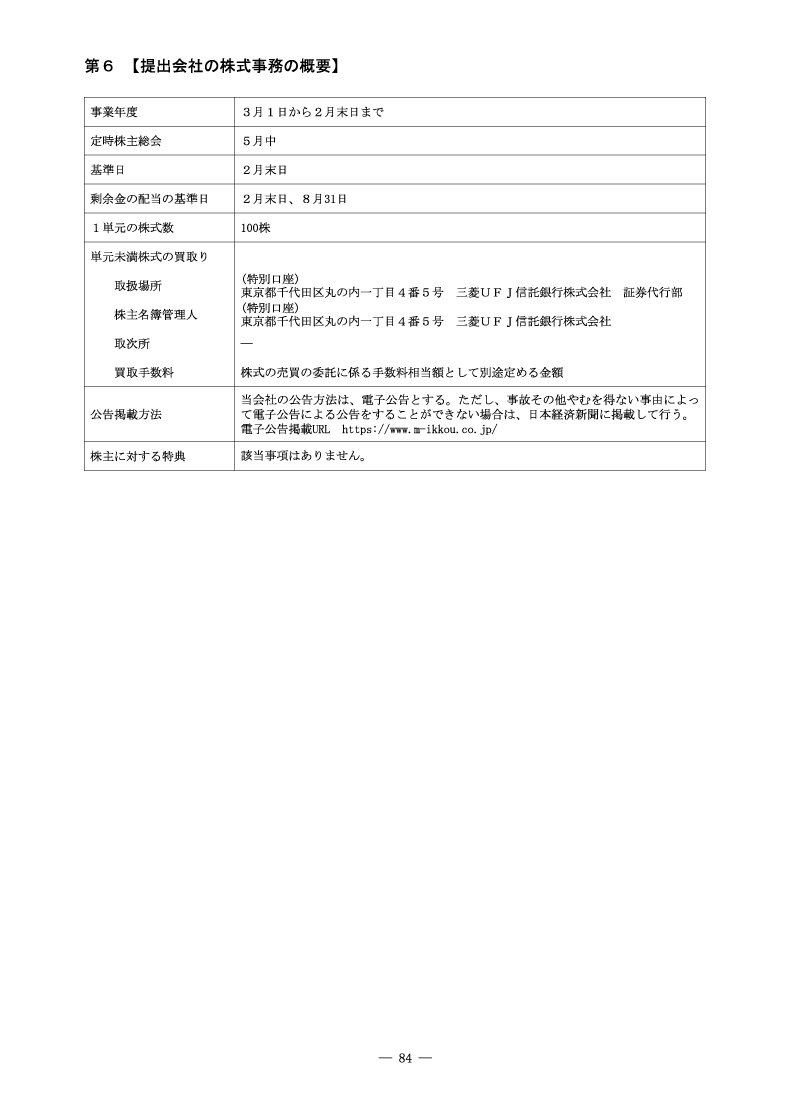 [第6]提出会社の株式事務の概要