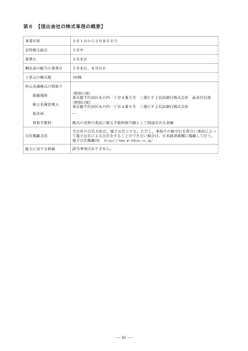 [第6]提出会社の株式事務の概要