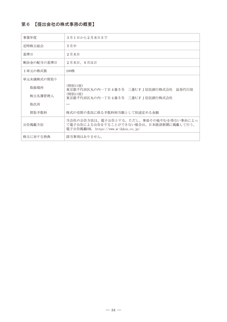 [第6]提出会社の株式事務の概要